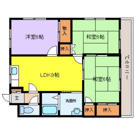 ハイツ谷中 B棟(3LDK/3階)の間取り写真