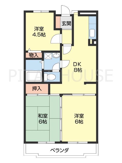 JR和歌山線 布施屋駅 徒歩60分 5階建 築35年(3DK/3階)の間取り写真