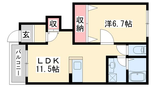 シルフィード三木(1LDK/1階)の間取り写真
