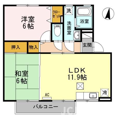 グラン・デ・ハイツ B棟(2LDK/1階)の間取り写真