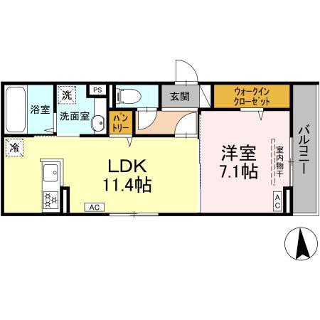 セレーノヴィータ中御所(1LDK/2階)の間取り写真