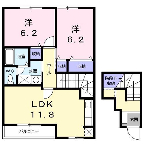 アルテミスB(2LDK/2階)の間取り写真