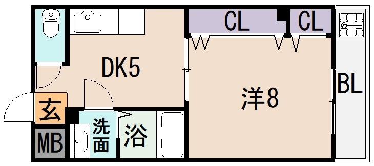 ドミール新深江(1DK/6階)の間取り写真