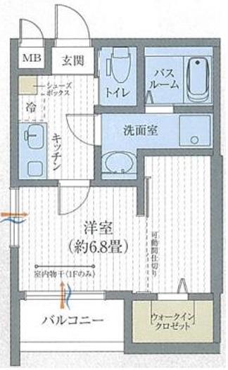 ワコーレヴィータ神戸 灘サウス(1K/1階)の間取り写真