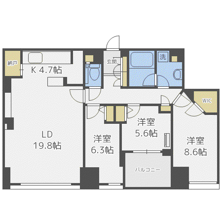 シティタワー札幌大通(3LDK/4階)の間取り写真