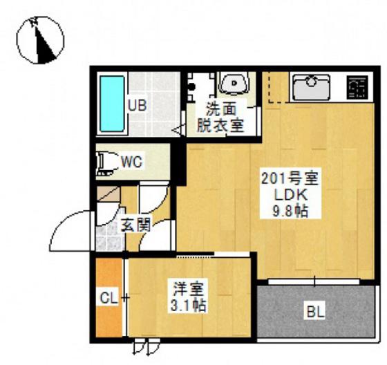 REGALEST千田町(1LDK/2階)の間取り写真