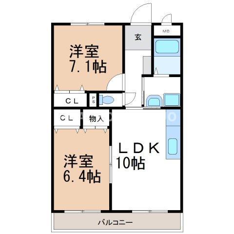 リベルテ杉浦(2LDK/3階)の間取り写真