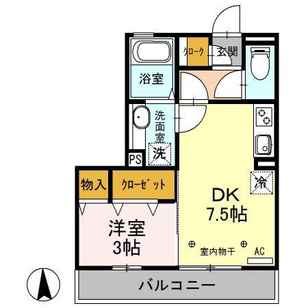 グラン・ブルーエスターテ矢中(1DK/2階)の間取り写真