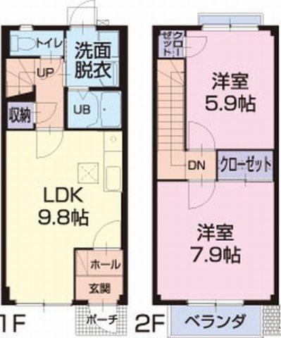 アゼリア荒井(2LDK/1階)の間取り写真