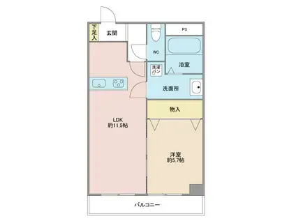 スリーゼ中島東リバープレイス(1LDK/1階)の間取り写真