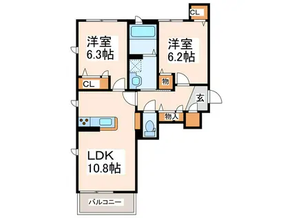 ラ・シャルール(2LDK/1階)の間取り写真