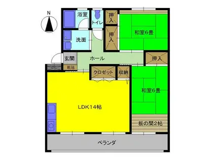 サンライト岩田(2LDK/2階)の間取り写真