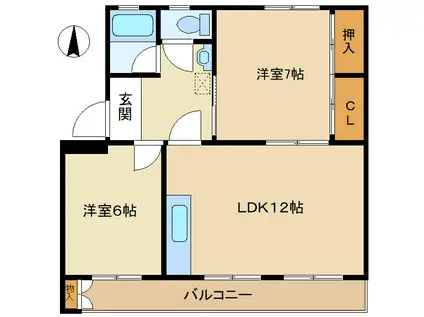 大宮指扇5号棟(2LDK/3階)の間取り写真