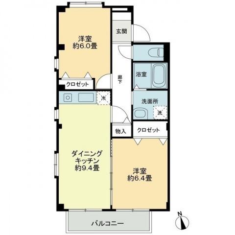 フォブール沖(2DK/2階)の間取り写真