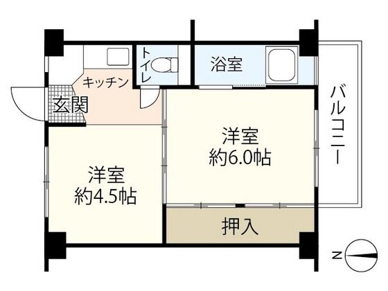 ビレッジハウス安古市 4号棟(1DK/2階)の間取り写真