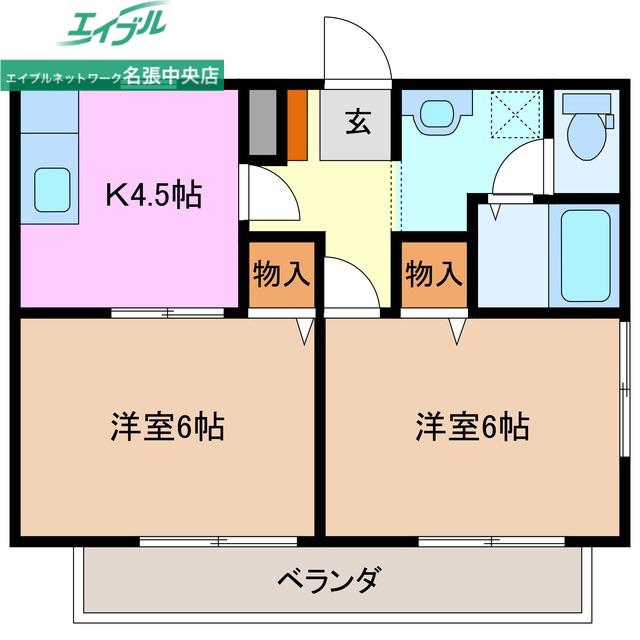ドルチェハイム(2K/2階)の間取り写真