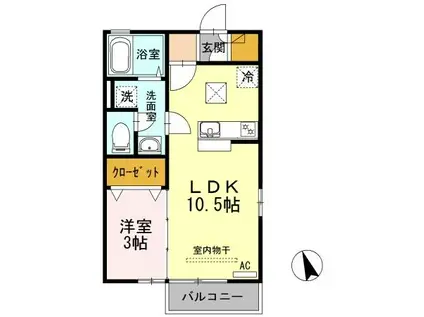 リビングタウン伏石IIA(1LDK/1階)の間取り写真