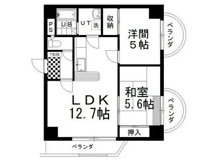 釧路共栄マンションズ(2LDK/4階)の間取り写真