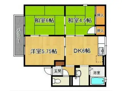 エステート塩屋山手B棟(3DK/1階)の間取り写真