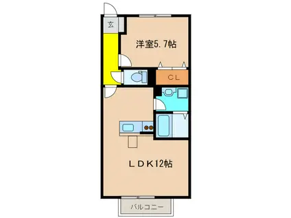 アンソレイエC(1LDK/1階)の間取り写真