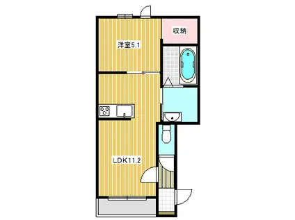 フォンテーヌ弥生II(1LDK/1階)の間取り写真