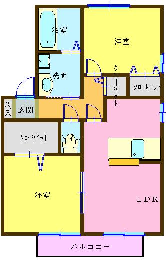 ウィルモアA(2LDK/1階)の間取り写真