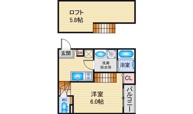 ハーモニーテラス鳥栖(1SK/2階)の間取り写真