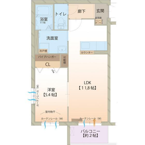 ハートフルブリーゼ(1LDK/2階)の間取り写真