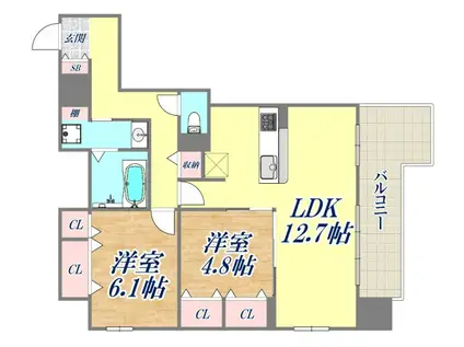 L・ISOBE三宮(2LDK/4階)の間取り写真