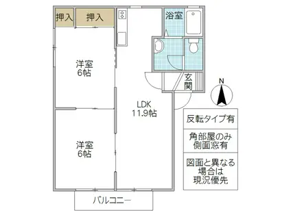 グリーンヒルA棟(2LDK/2階)の間取り写真