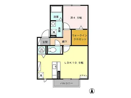 アトリオB棟(1LDK/2階)の間取り写真