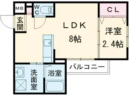 リアコート枚方御殿山サウス(1LDK/2階)の間取り写真