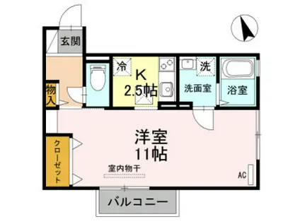 リヴェール三田(1K/1階)の間取り写真