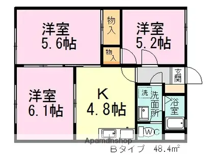 ロジュマンA(3DK/1階)の間取り写真