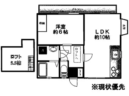 ビレッジB(1LDK/2階)の間取り写真