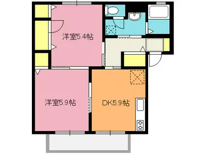 ジュネス(2DK/1階)の間取り写真