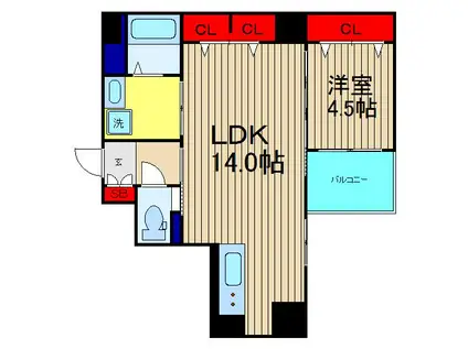 ディオスカーボ難波(1LDK/6階)の間取り写真