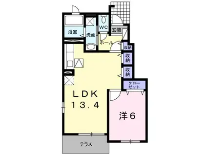 リバージュ横峰A(1LDK/1階)の間取り写真