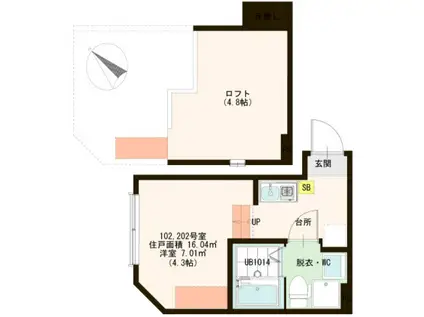 ハーモニーテラス東瑞江(ワンルーム/2階)の間取り写真