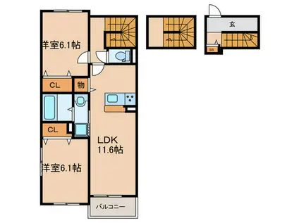 メゾン・デ・クール(2LDK/3階)の間取り写真