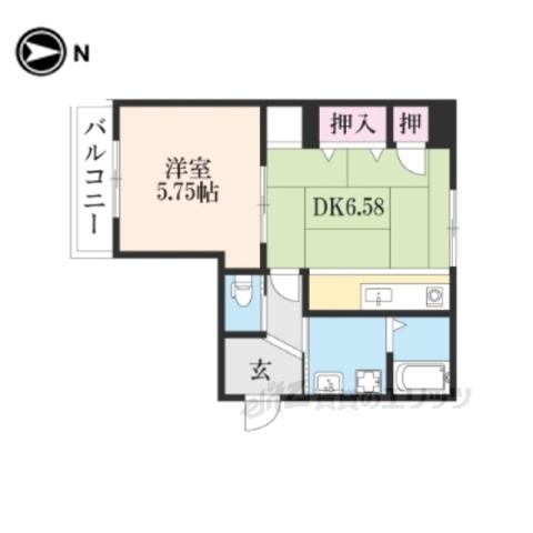 JR山陰本線 二条駅 徒歩15分 5階建 築10年(1DK/3階)の間取り写真