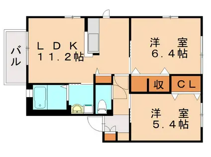 グランフィール華里 (2LDK/1階)の間取り写真