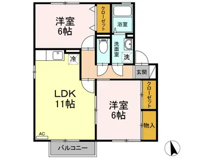 プラザ・ルミエール弐番館 B棟(2LDK/1階)の間取り写真