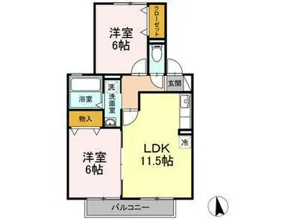 ネオステージA・B(2LDK/2階)の間取り写真