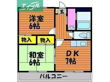 クオリティ東古松(2DK/2階)の間取り写真