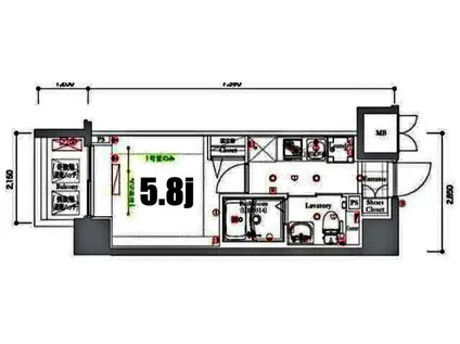 フェルクルールプレスト西横浜(1K/8階)の間取り写真