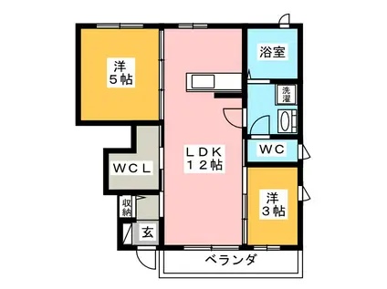 ディライフルA(2LDK/1階)の間取り写真