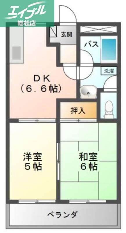 エスポワール小野(2DK/3階)の間取り写真