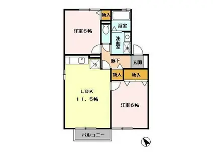 アルス明石台 AH(2LDK/2階)の間取り写真