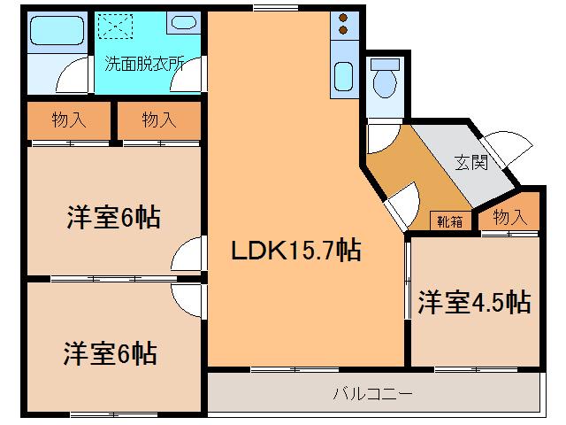 クレセール(3LDK/1階)の間取り写真